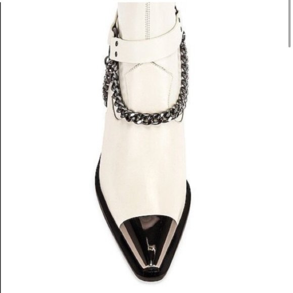 Dundas x Revolve Gigi Bootie Leather in Bone White and  Silver Size 7.5 - Picture 3 of 9